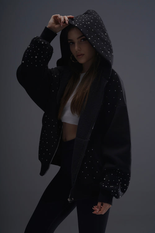 Hand-Made Rhinestone Zip Hoodie