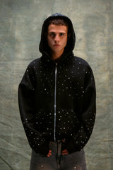 Hand-Made Rhinestone Zip Hoodie