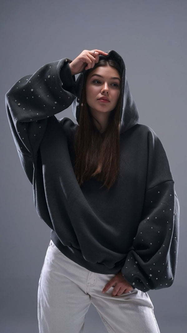 Hand-Made Rhinestone Hoodie