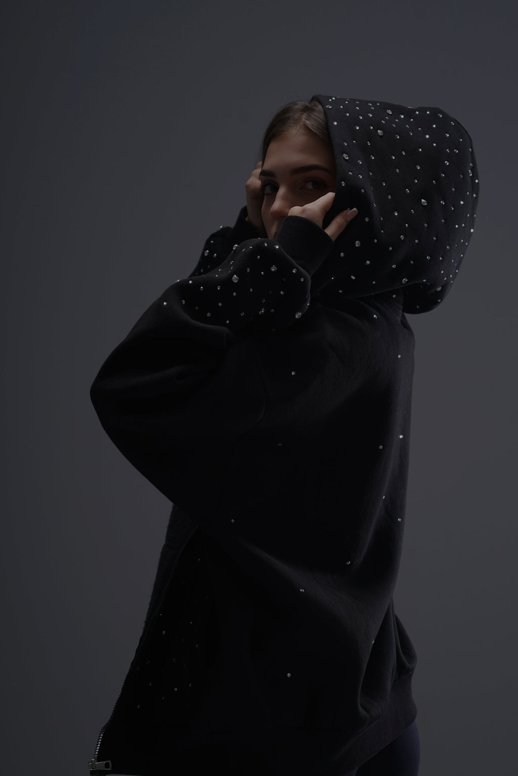 Hand-Made Rhinestone Zip Hoodie