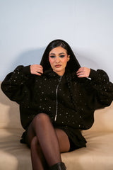 Hand-Made Rhinestone Zip Hoodie