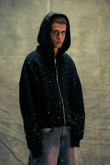 Hand-Made Rhinestone Zip Hoodie
