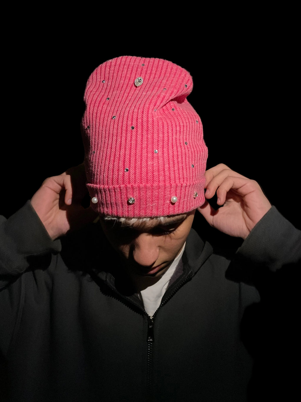 Pink Rhinestone Knit Beanie (Copy)
