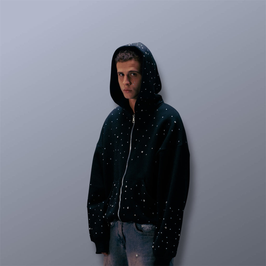 Hand-Made Rhinestone Zip Hoodie