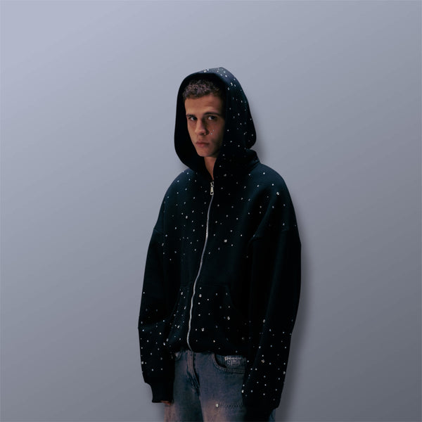Hand-Made Rhinestone Zip Hoodie