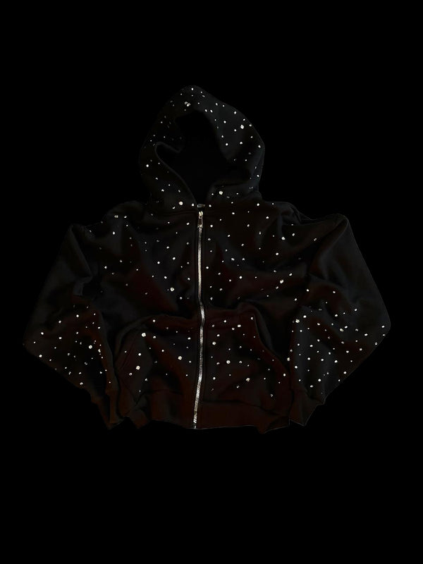 Hand-Made Rhinestone Zip Hoodie
