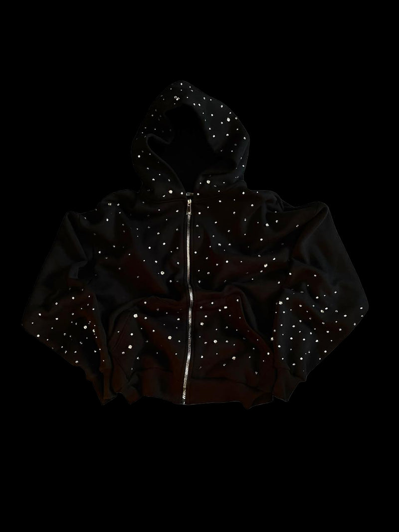 Hand-Made Rhinestone Zip Hoodie