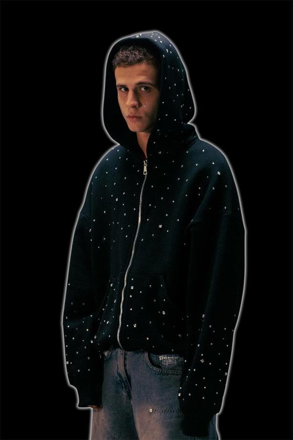 Hand-Made Rhinestone Zip Hoodie
