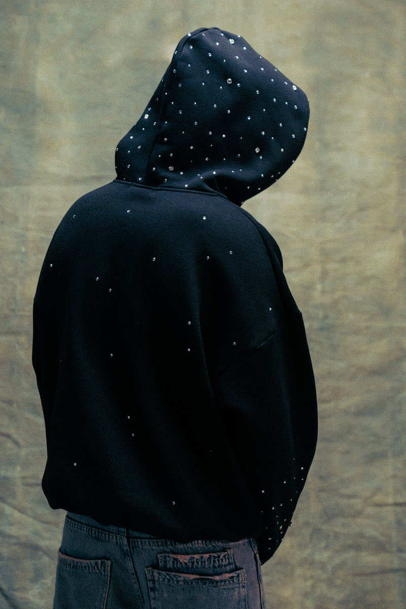 Hand-Made Rhinestone Zip Hoodie